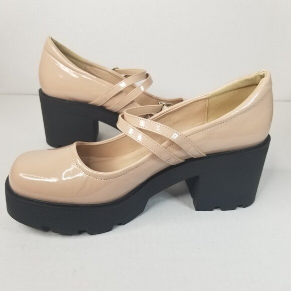 Women’s Preppy Nude Mary Jane Chunky Block Platform Heel Patent Academia Y2K 10M - Picture 8 of 15